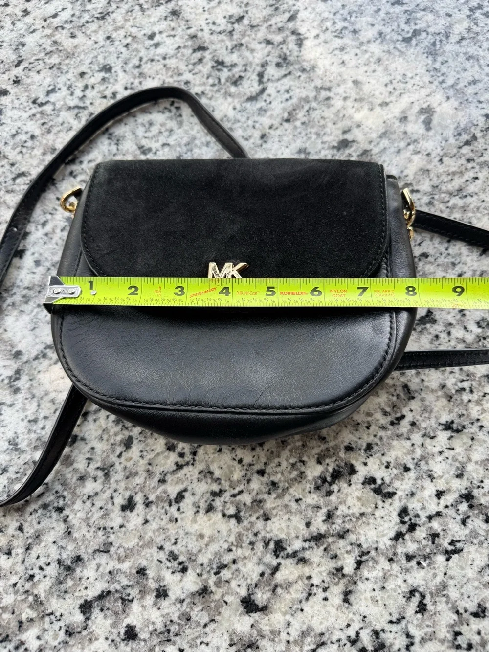 Michael Kors Black Leather & Suede Compact Crossbody with Gold Hardware